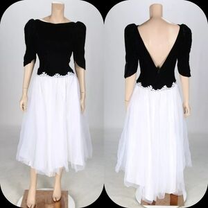 Dance Allure Vintage 80s Black & White Bridesmaid Party Prom Dress sz 11/12